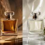 مقایسه بطری عطر Eau de Parfum و Eau de Toilette روی پس‌زمینه مینیمال